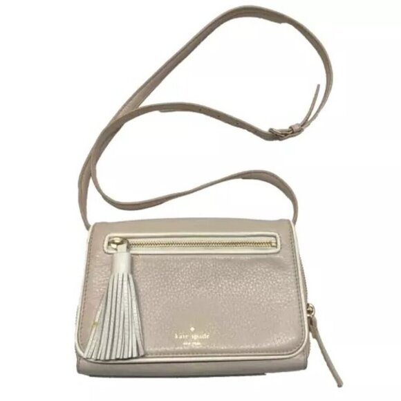 Kate Spade Two-Toned Ivory and Taupe Flap Over Crossbody Purse Shoulder Bag GUC - Picture 1 of 15